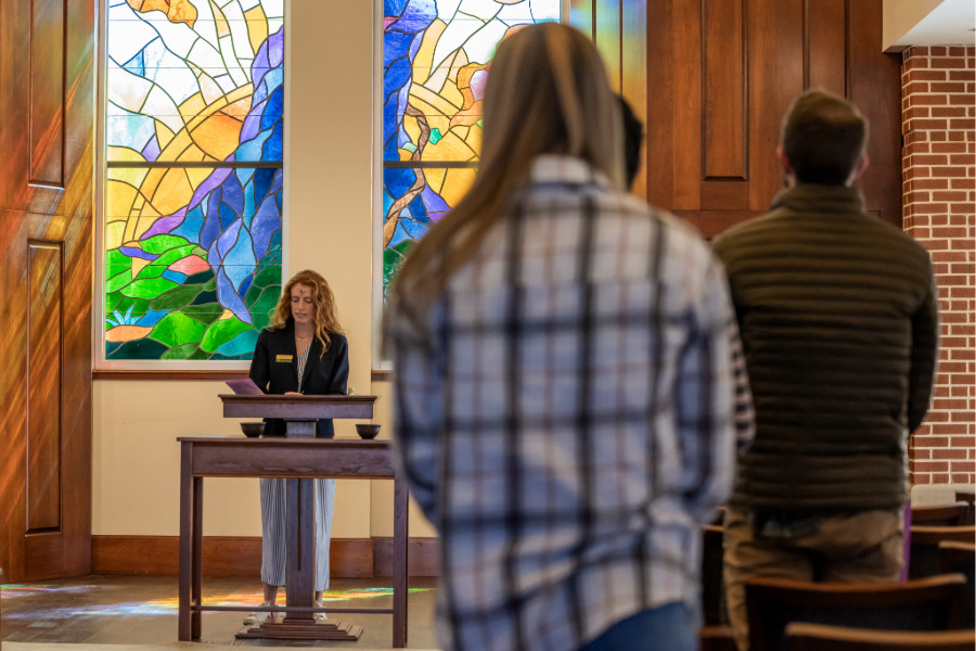 Spiritual Life staff leading a prayer service